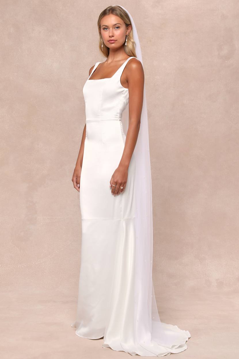 Luxe Loveliness White Satin Backless Mermaid Maxi Dress