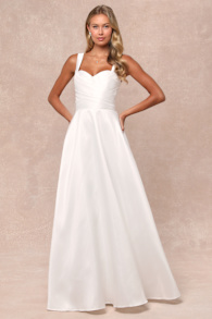 Modern Affection White Taffeta Pleated Sleeveless Maxi Dress 5