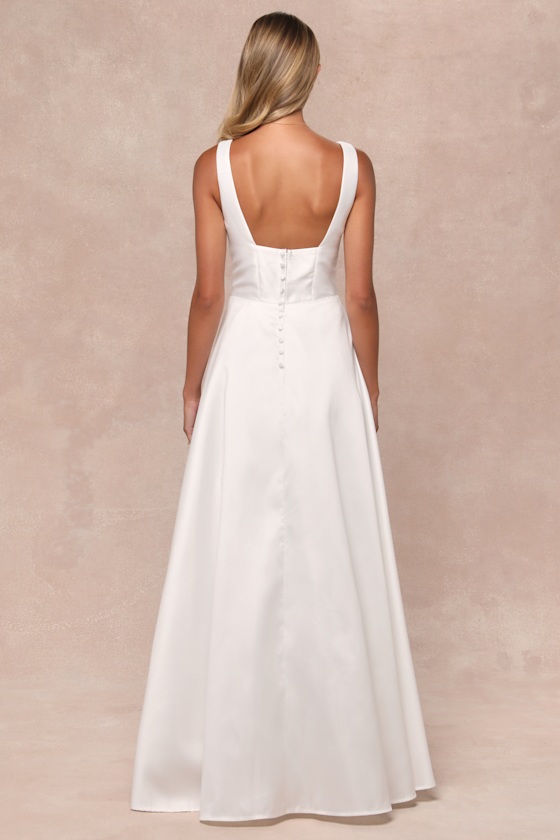 Modern Affection White Taffeta Pleated Sleeveless Maxi Dress 6