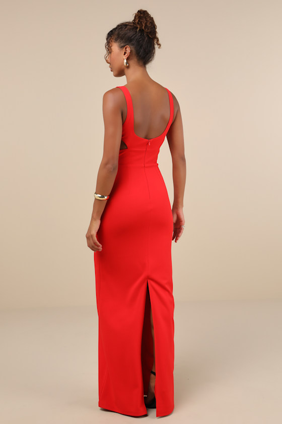 Lulus Simply Desirable Red Sleeveless Cutout Column Maxi Dress In Red