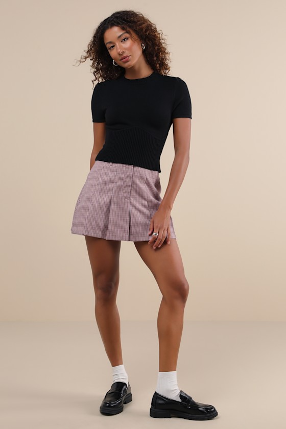 Lulus Everyone's A Winter Black Short Sleeve Seamed Sweater Top In Black