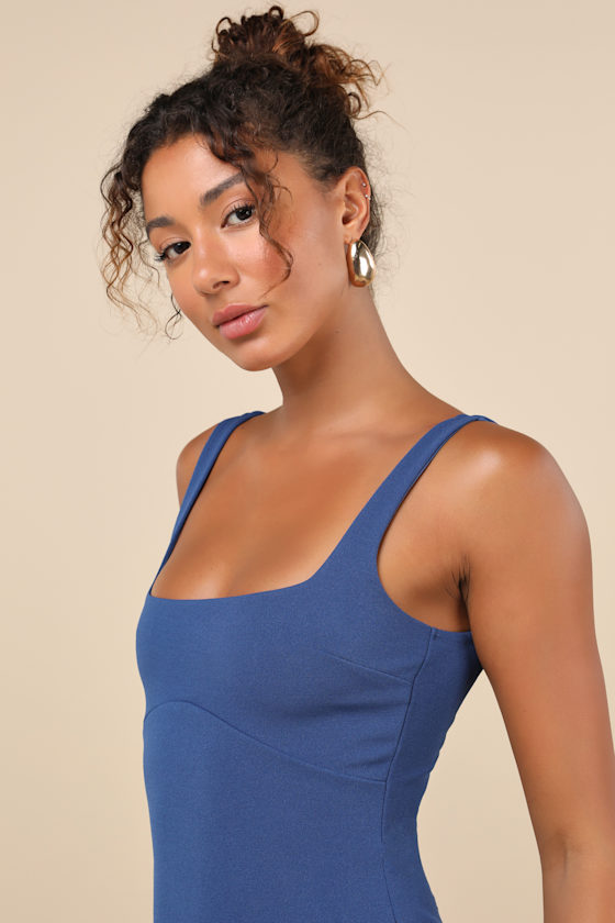 Lulus Amazing Poise Blue Sleeveless Square-neck Bodycon Mini Dress In Blue
