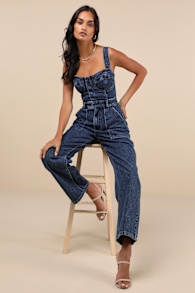 Fresh Perfection Dark Wash Bustier Sleeveless Denim Jumpsuit 2