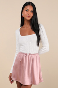 Delicate Aesthetic Mauve Satin Bow Mini Skirt 1