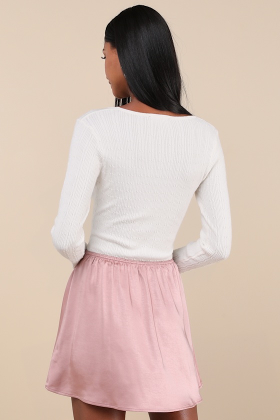 Lulus Delicate Aesthetic Mauve Satin Bow Mini Skirt In Mauve