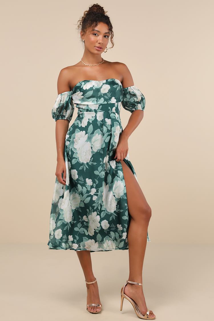 Green Floral Off Shoulder Dress ZARA Green Floral Print Off