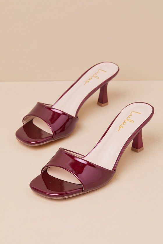 Honorine Burgundy Patent High Heel Slide Sandals 1