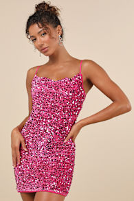 Dazzling Vibe Magenta Pink Velvet Sequin Mini Bodycon Dress 1