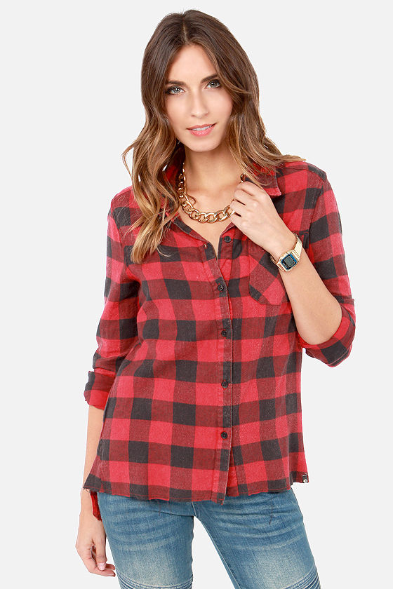 Billabong Need for Luv Top - Plaid Top - Black Top - Red Top - $49.50 ...