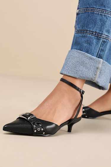 Black Studded Pumps Buckle Pumps Kitten Heel Pumps Pumps Lulus