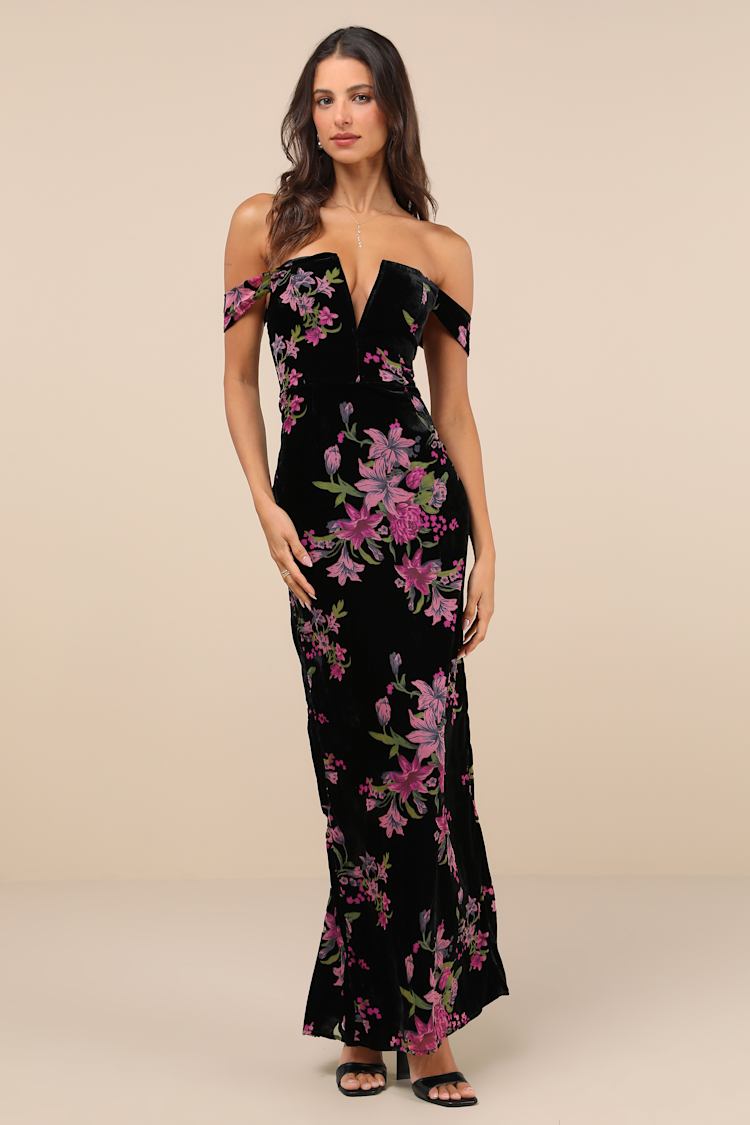 black burnout velvet dress Aurora Velvet Maxi Dress — Black Floral