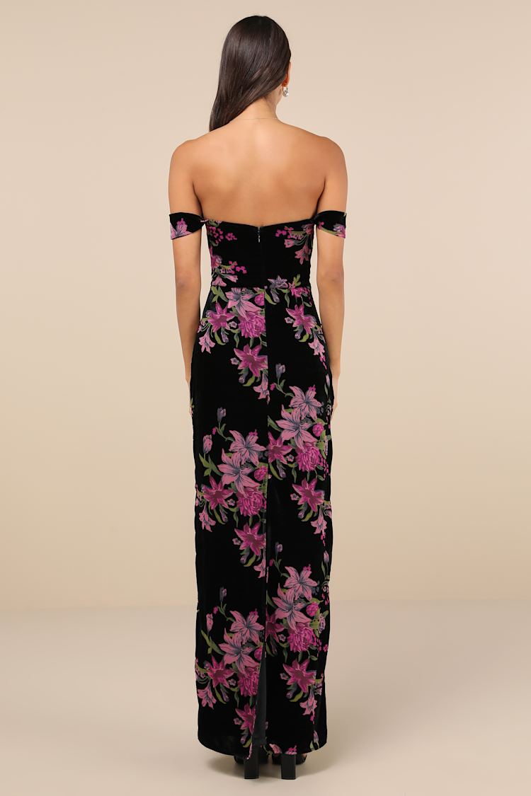 Enchanting You Black Burnout Velvet Off-the-Shoulder Maxi Dress