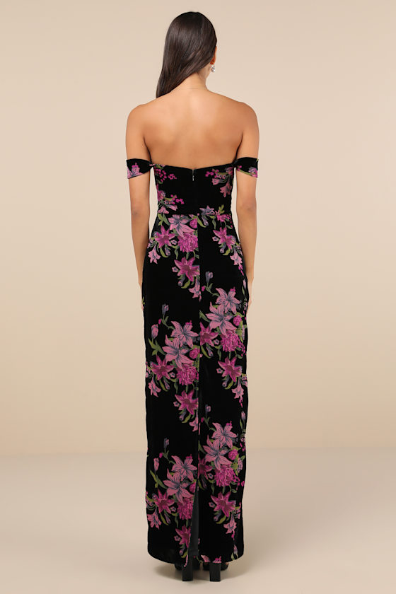 Enchanting You Black Burnout Velvet Off-the-Shoulder Maxi Dress 2