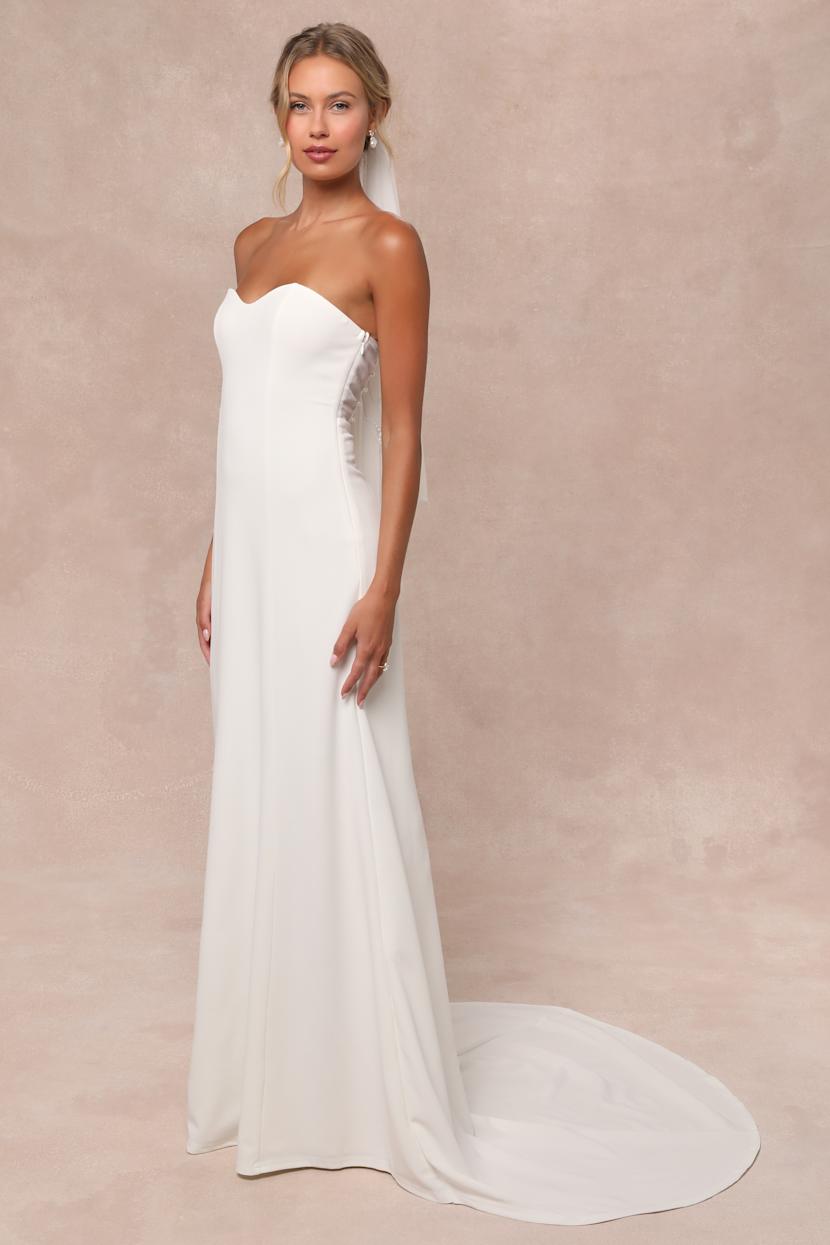 White Pearl Gown - Strapless Bridal Dress- Sheer Back Dress - Lulus