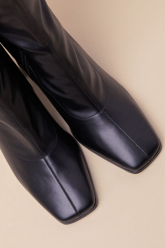 Lulus Albane Black Square Toe Knee-high Boots In Black