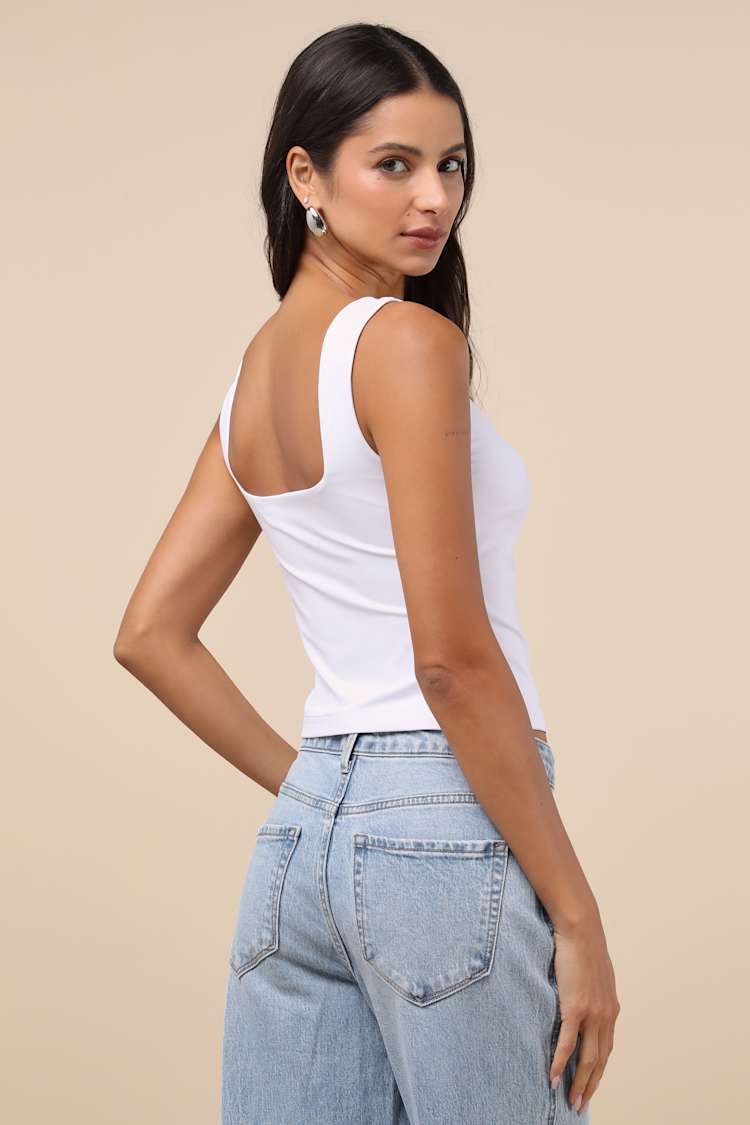 Covetable Simplicity White Ruched Knit Tank Top