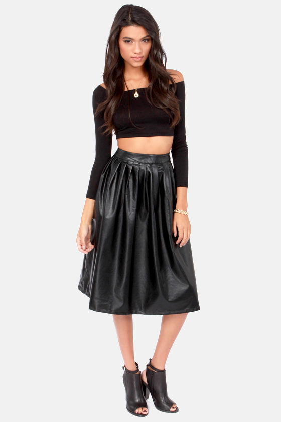 Sexy Black Skirt - Vegan Leather Skirt - Tea-Length Skirt - Midi Skirt ...