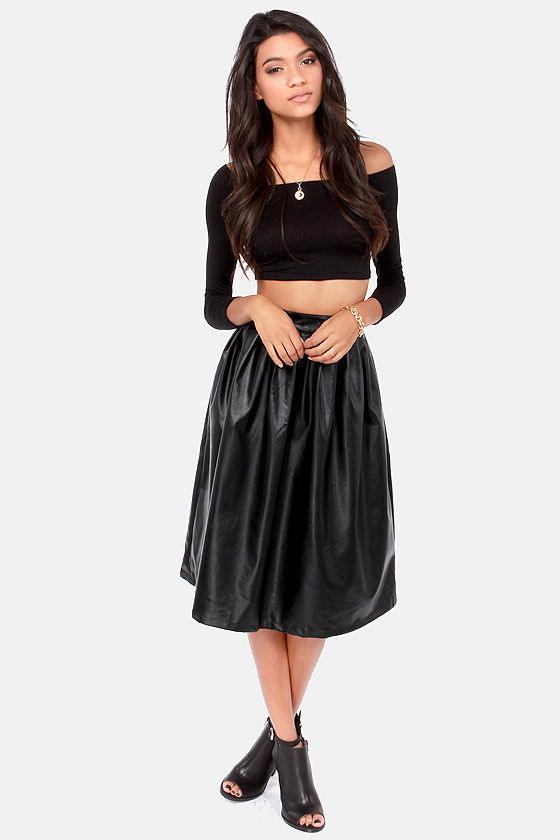 Sexy Black Skirt - Vegan Leather Skirt - Tea-Length Skirt - Midi Skirt ...