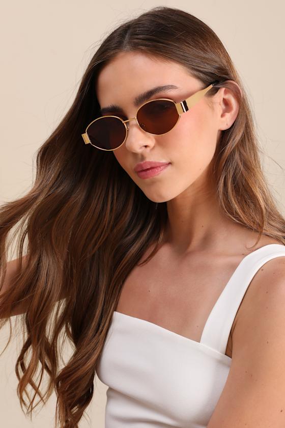 Trendsetting Take Gold and Brown Oval Sunglasses 1