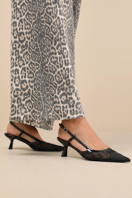 Hawley Black Mesh Pointed-Toe Slingback Pumps 1