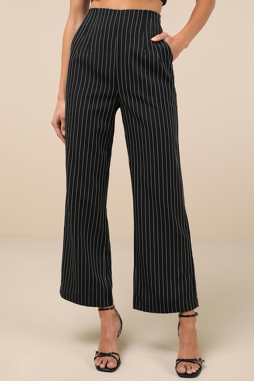 Pur-Suit of Chic Black Pinstripe Straight Leg Pants