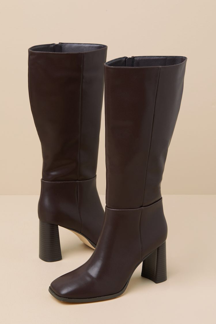 Reelee Chocolate Square Toe Knee-High Boots