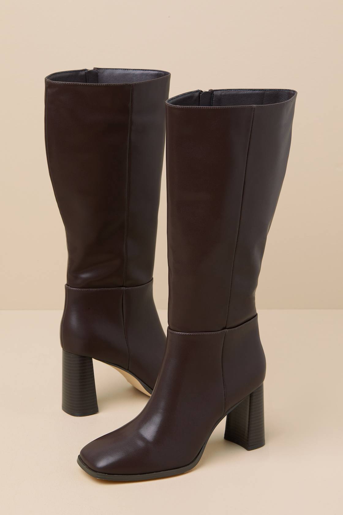 Reelee Chocolate Square Toe Knee-High Boots