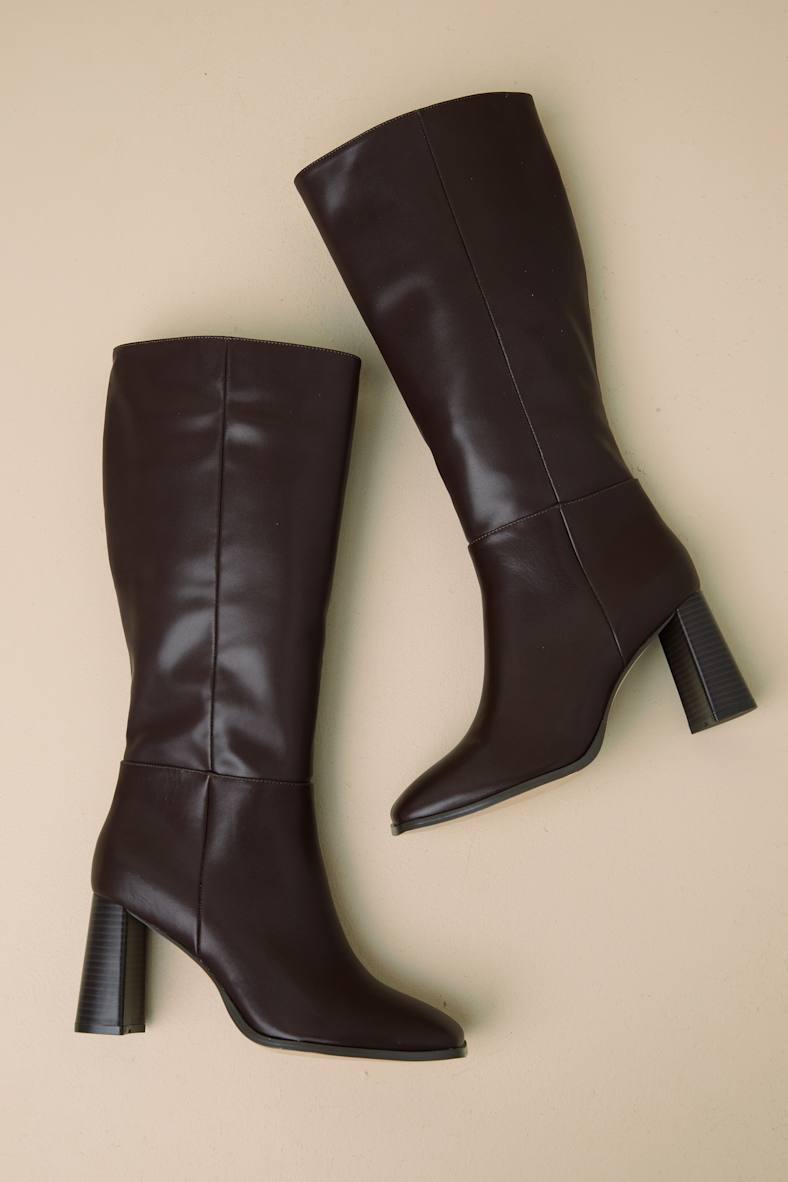 Reelee Chocolate Square Toe Knee-High Boots