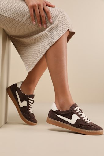 Notice Dark Brown Suede Leather Color Block Lace-Up Sneakers 1