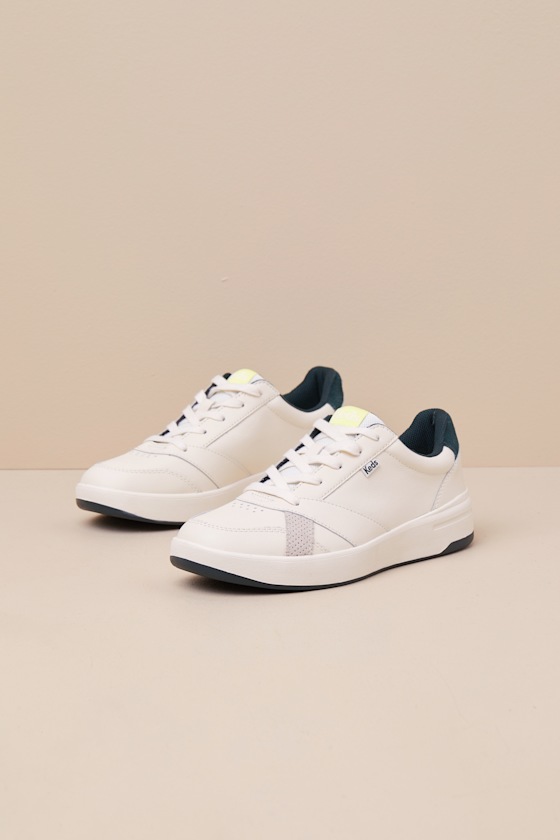 The Court Off White and Green Leather Lace-Up Sneakers 1