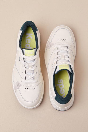Keds The Court White Green Leather Sneakers Lace-Up Shoes