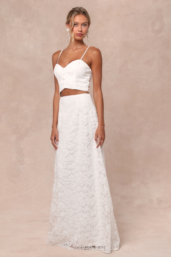 White lace two piece maxi dress cheap