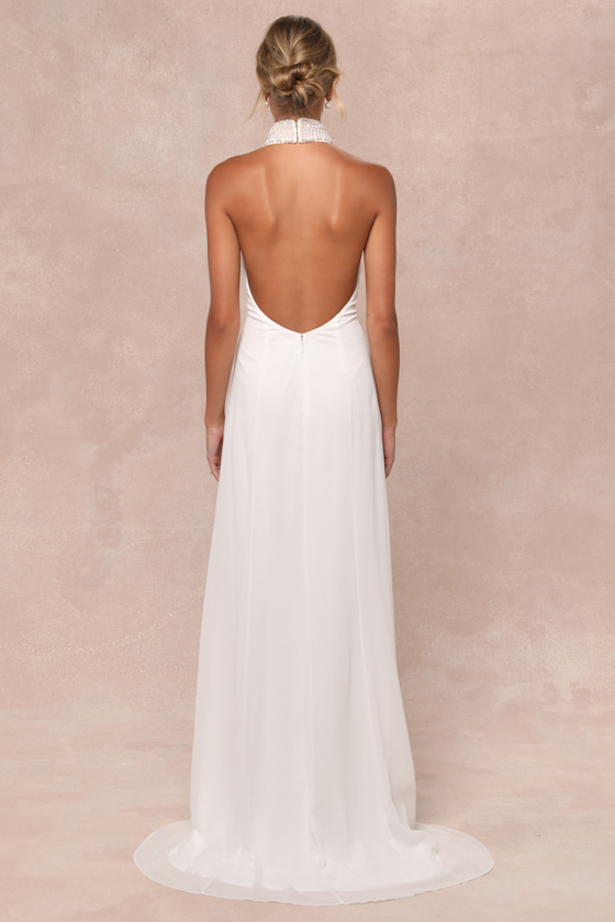 Extraordinary Moment White Pearl Mock Neck Maxi Dress 7