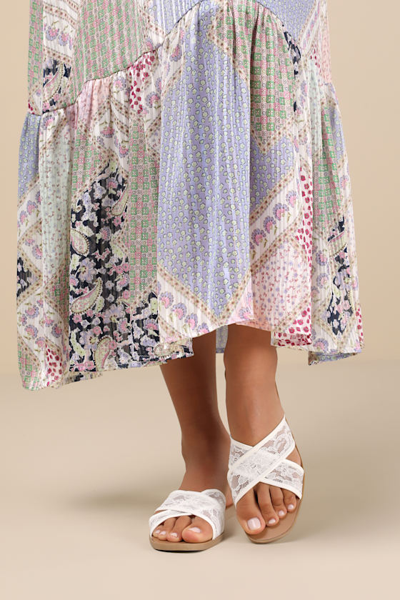 Anicka White Floral Lace Slide Sandals 1