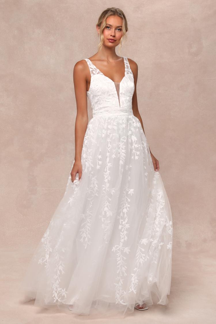 Boundless Romance White Embroidered Floral Backless Maxi Dress