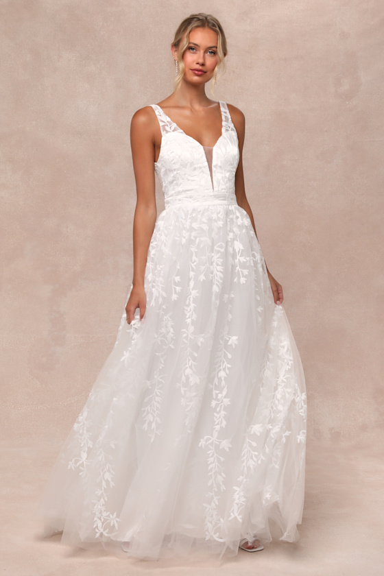 White Embroidered Dress Floral Backless Gown Maxi Dress Lulus