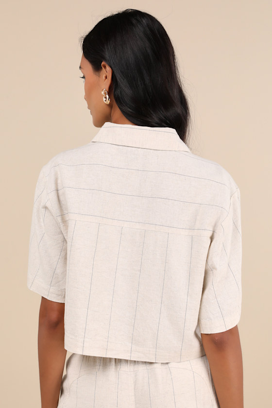 Beige Stripes Cotton Short Top