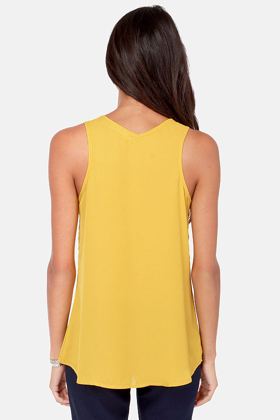 Cute Yellow Top Mustard Yellow Top Beaded Top Tank Top 36.00