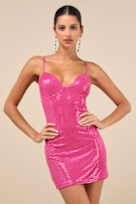 Immaculate Energy Shiny Pink Dotted Mesh Bodycon Mini Dress 1