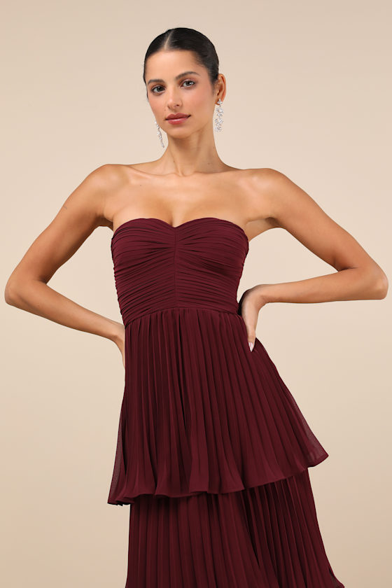 Shop Lulus Seriously Sensational Plum Purple Strapless Tiered Maxi Dress