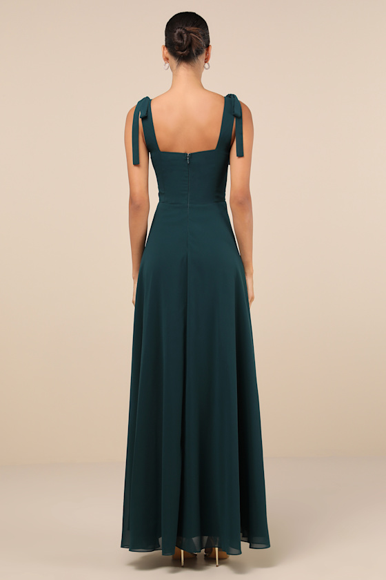Lulus Love Me Forever Emerald Green Tie-strap Square Neck Maxi Dress In Emerald Green