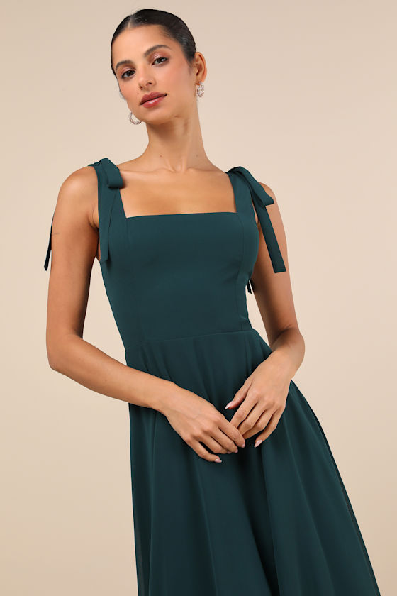 Lulus Love Me Forever Emerald Green Tie-strap Square Neck Maxi Dress In Emerald Green