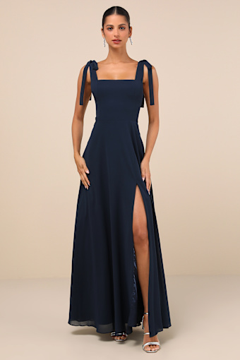 Love Me Forever Navy Blue Tie-Strap Square Neck Maxi Dress 1