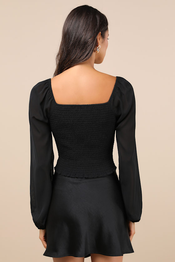 Lulus Mood Setter Black Ruched Long Sleeve Top In Black