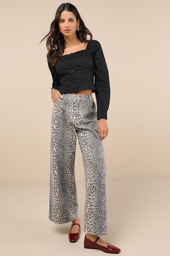 LULUS DEMURE AND SWEET BLACK BUTTON-FRONT LONG SLEEVE TOP