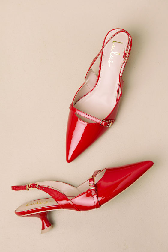 Lulus Hughette Crimson Patent Pointed-toe Slingback Pumps In Red