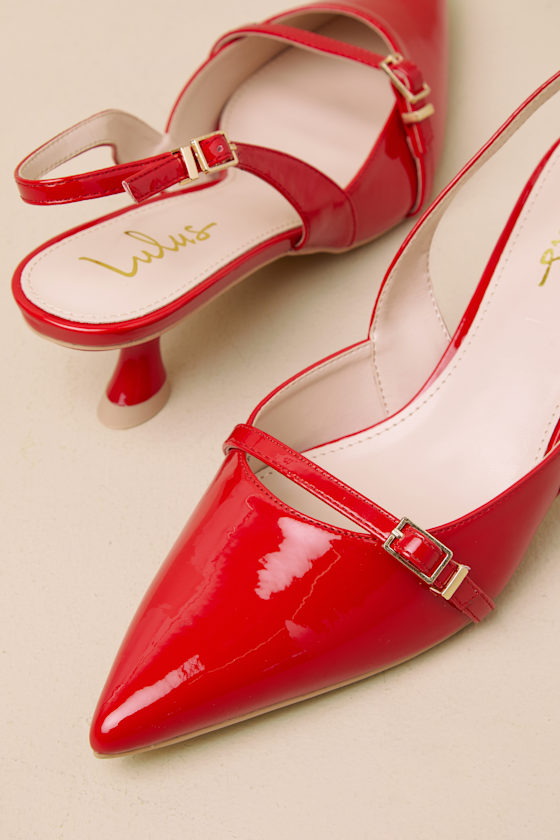 Lulus Hughette Crimson Patent Pointed-toe Slingback Pumps In Red