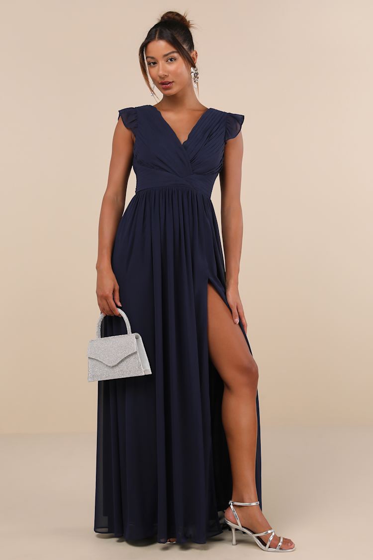 Navy Blue Bridesmaid Dress - Backless Dress - Pleated Maxi Dress - Lulus