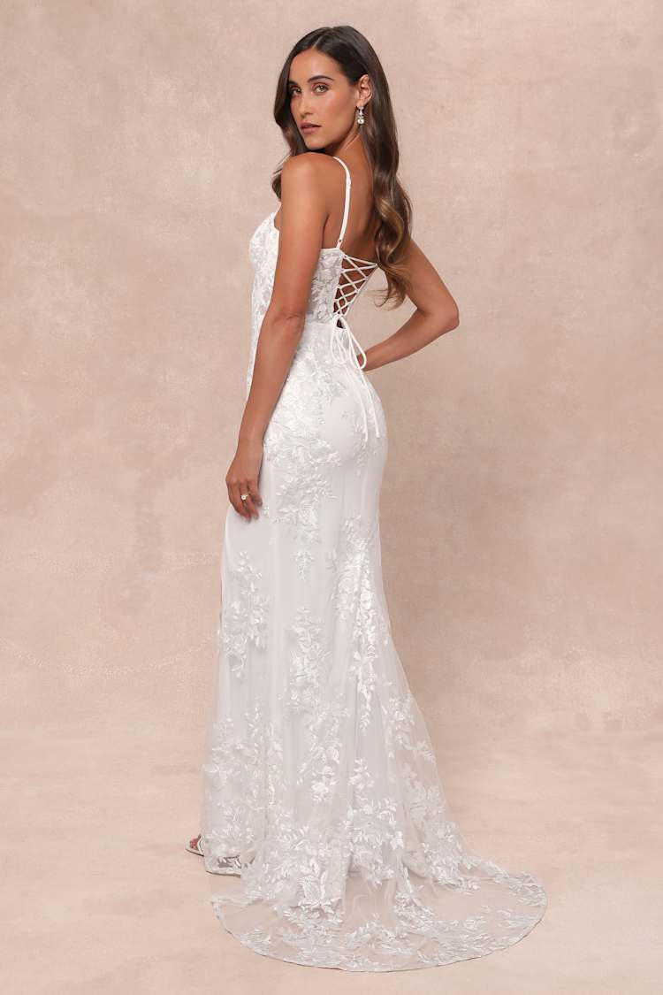 Embroidered Lace Up Dress
