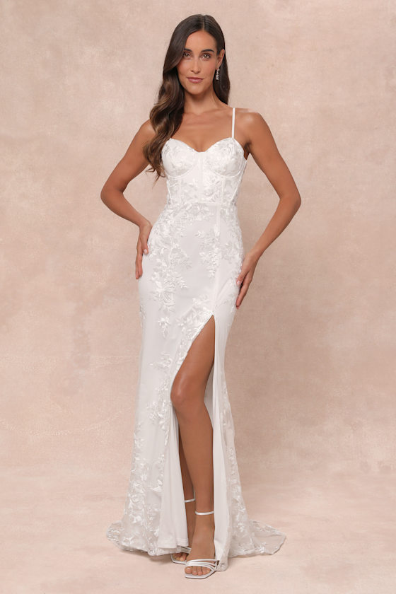 Lulus Ethereal Elegance White Embroidered Lace-up Maxi Dress In White